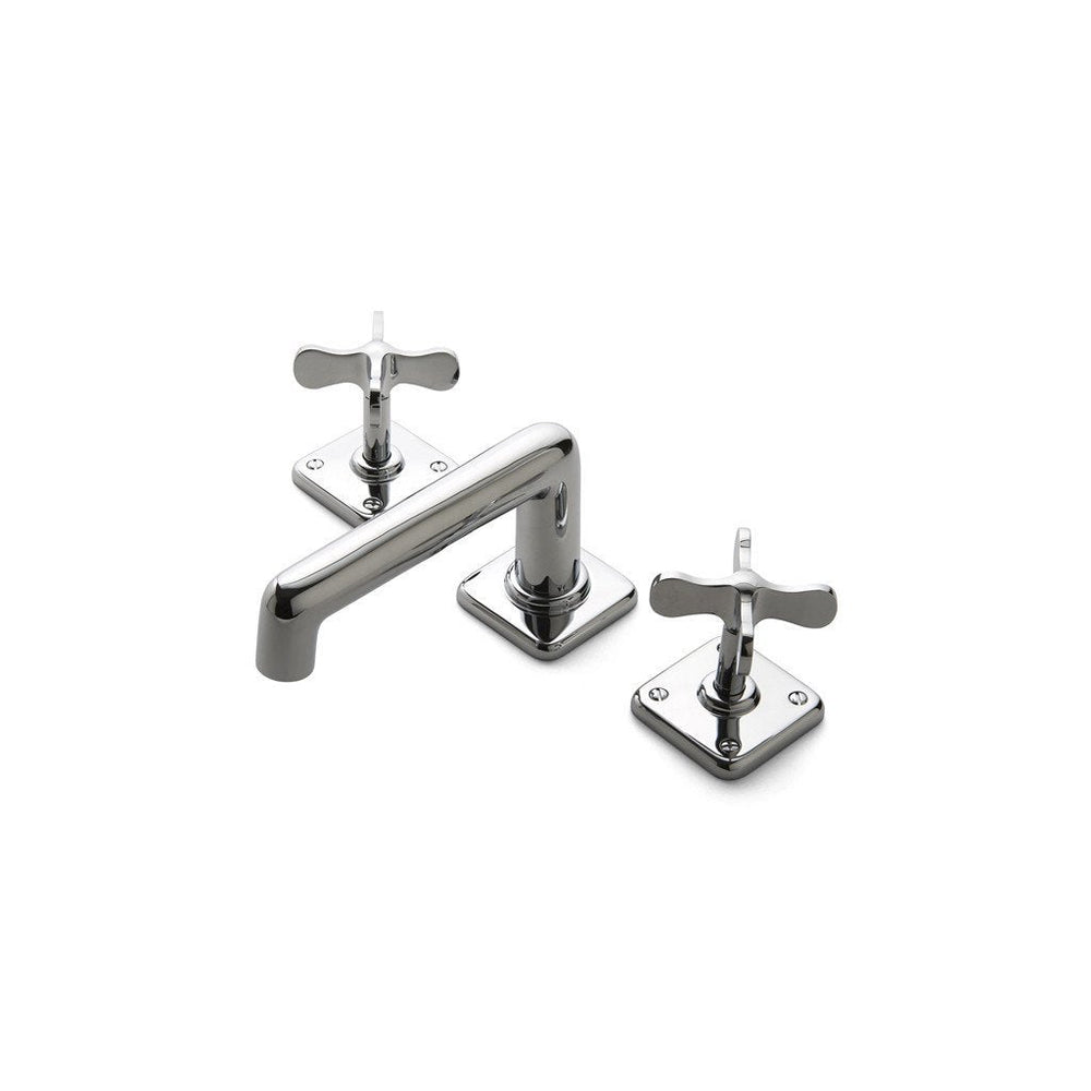 Waterworks Ludlow Low Profile Deck Mounted Lavatory Faucet with Metal Cross Handles in Nickel