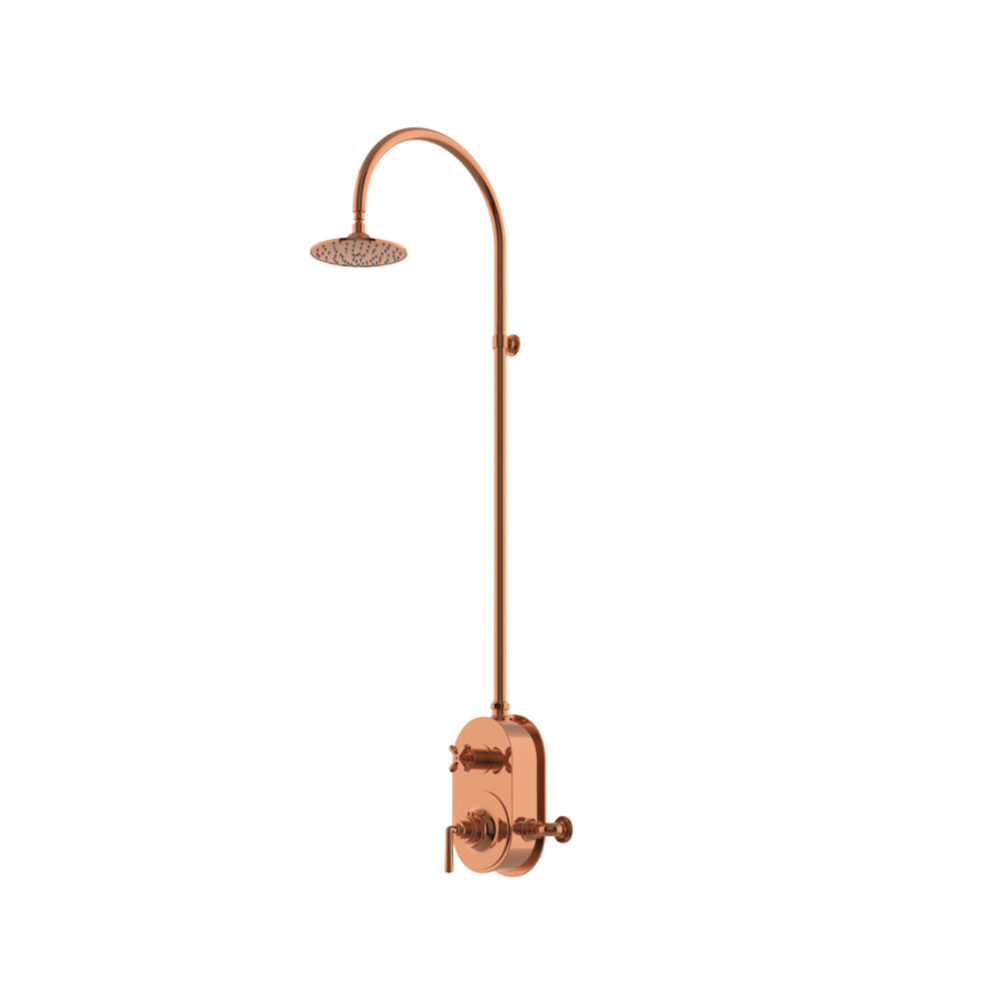 Waterworks Henry Exposed Thermostatic Shower System with Metal Lever and Cross Handle in Copper