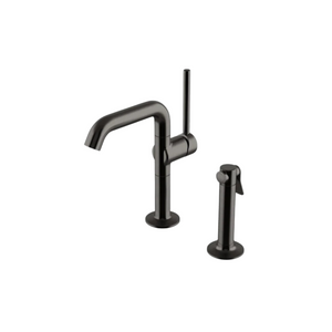 Waterworks .25 One Hole High Profile Kitchen Faucet, Metal Lever Handle and Metal Spray in Dark Nickel