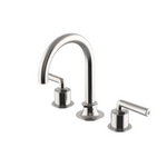 Waterworks Henry Gooseneck Three Hole Deck Mounted Lavatory Faucet with Metal Lever Handles in Matte Nickel