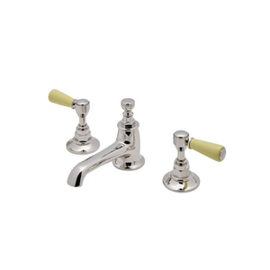 Waterworks Highgate ASH NYC Edition Lavatory Faucet with Porcelain Lever Handles in Nickel/Citron Yellow