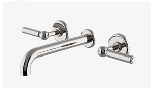 Waterworks Ludlow Volta Wall Mounted Lavatory Faucet with Lever Handles in Nickel