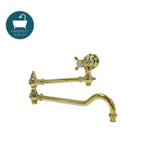 Waterworks Julia Wall Mounted Articulated Pot Filler, Metal Cross Handle in Brass