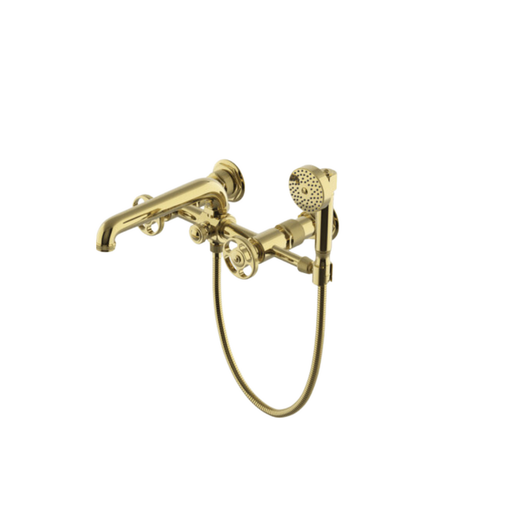 Waterworks RW Atlas Exposed Wall Mounted Tub Filler with Handshower in Brass