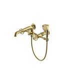 Waterworks RW Atlas Exposed Wall Mounted Tub Filler with Handshower in Unlacquered Brass