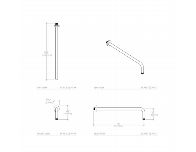 Waterworks Universal 17" Wall Mounted Shower Arm and Flange in Antique Brass