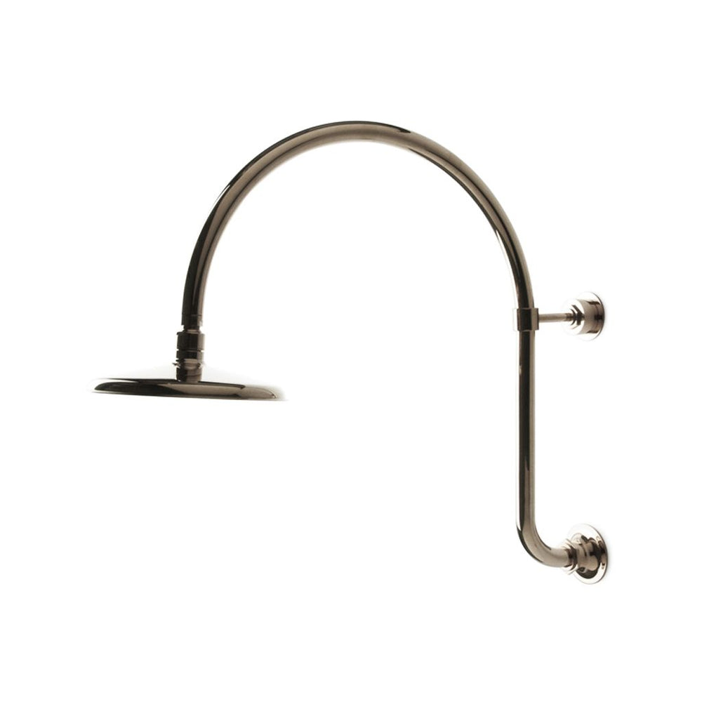 Waterworks Henry Gooseneck 8" Shower Rose, Arm and Flange in Brass