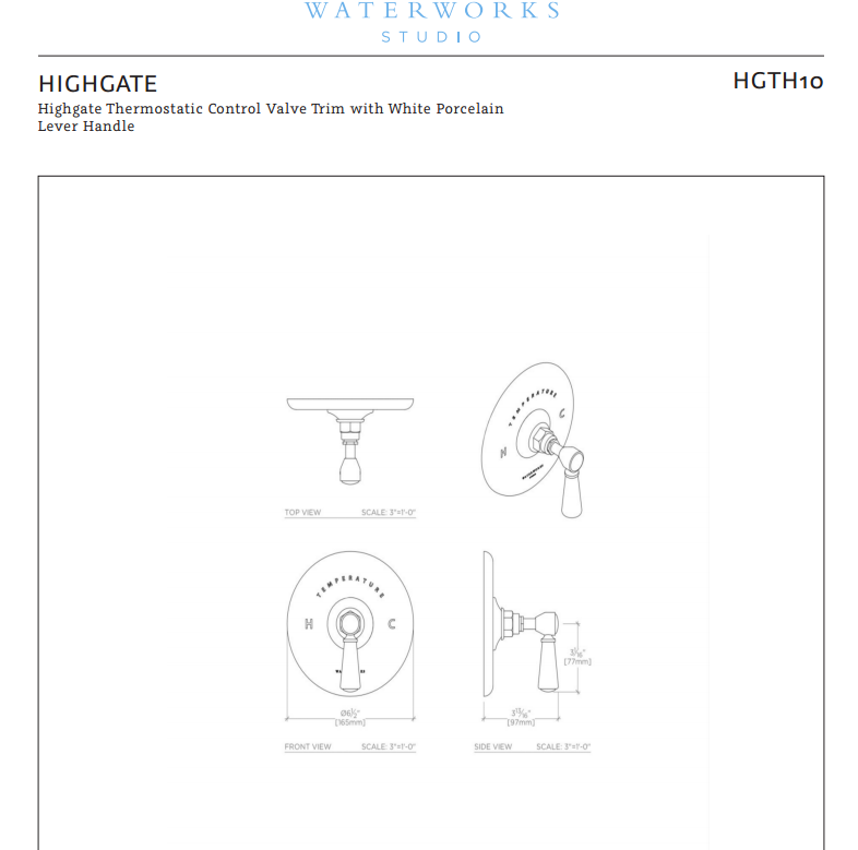 Waterworks Highgate Thermostatic Control Valve Trim in Nickel