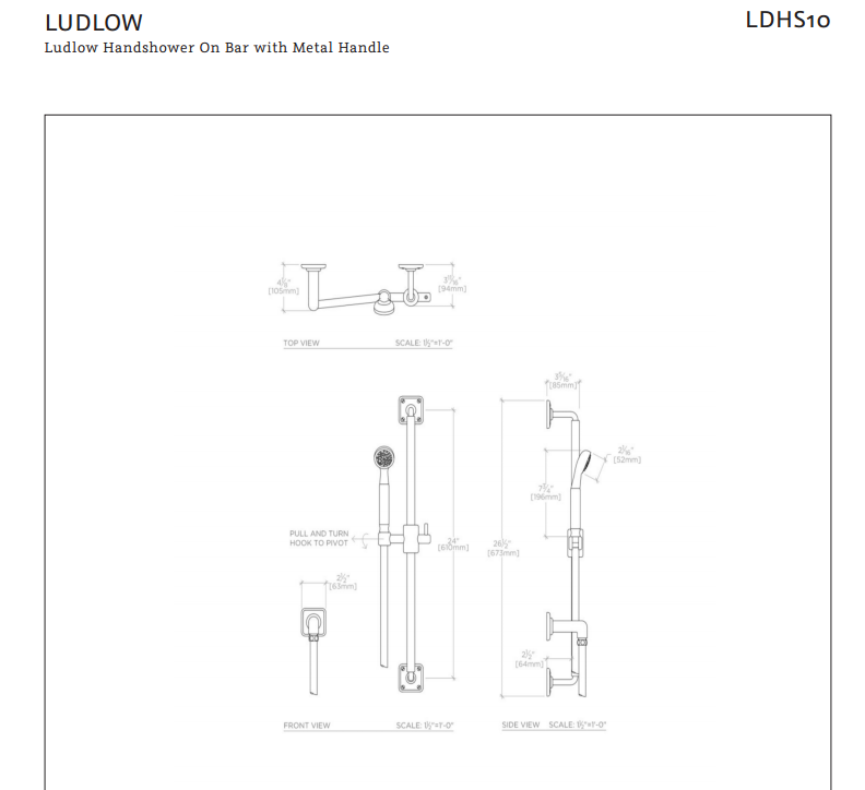 Waterworks Ludlow Handshower on Bar in Nickel