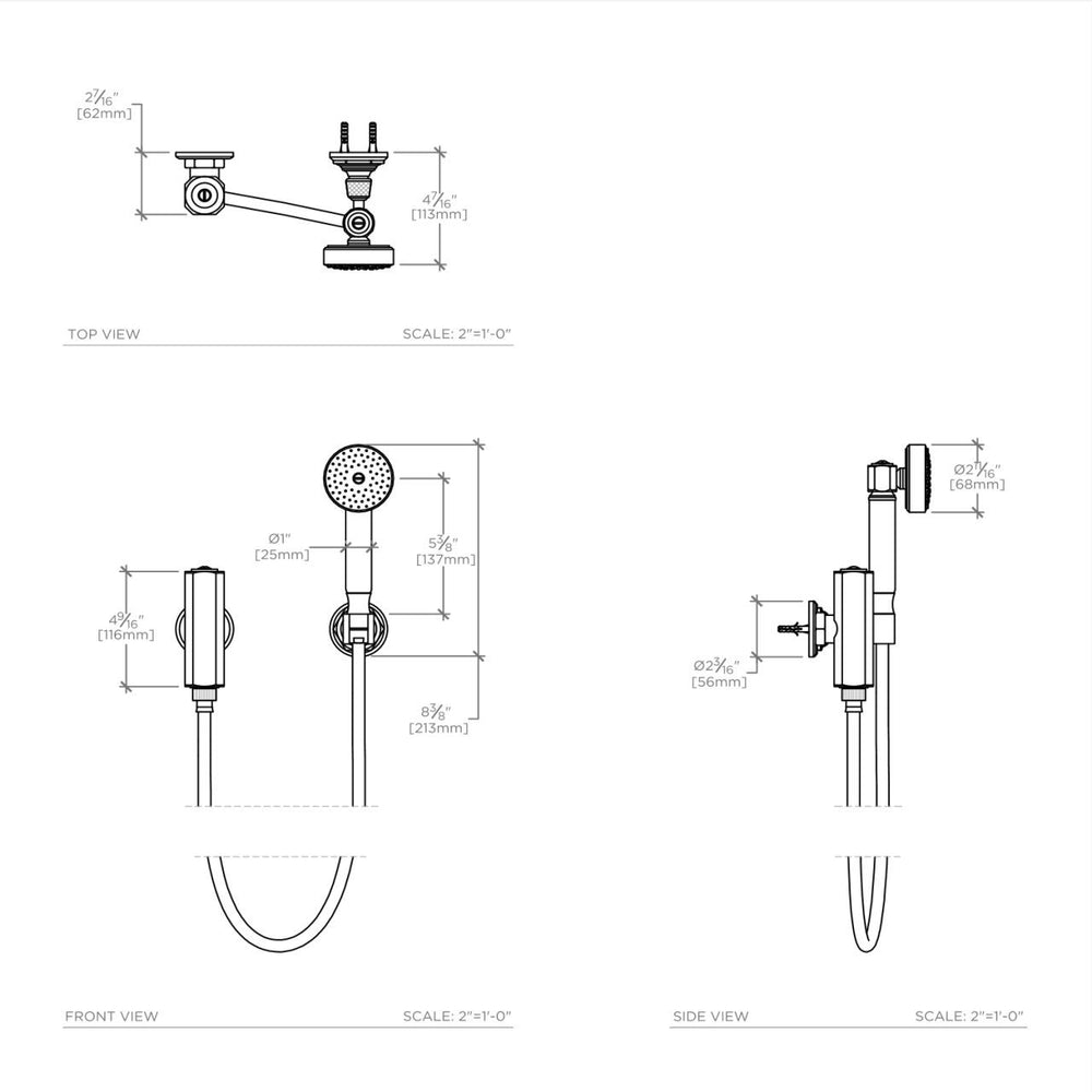 Waterworks R.W. Atlas Handshower On Hook with Metal Handle in Antique Brass