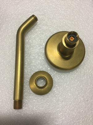 Waterworks .25 Shower Head, Arm and Flange in Antique Brass