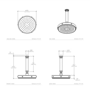 Waterworks RW Atlas 8 1/2" Ceiling Mounted Shower Head, Arm and Flange in Nickel