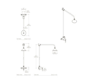 Waterworks Roadster Exposed Thermostatic System with Metal Lever Handles, 10 1/2" Shower Arm at 45 Degree Angle in Nickel