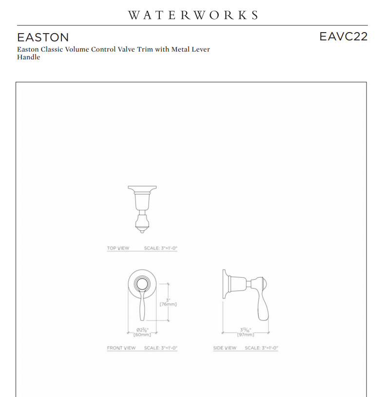 Waterworks Easton Classic Volume Control Valve Trim in Dark Brass