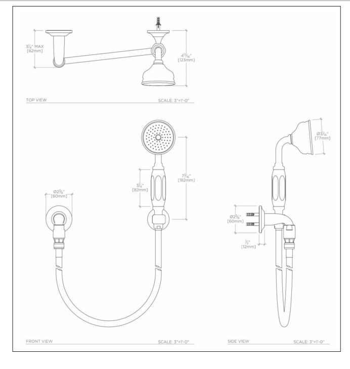 Waterworks Easton Classic Handshower on Hook with Black Porcelain Handle in Nickel