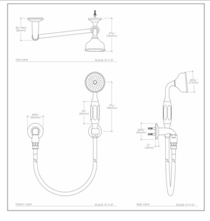 Waterworks Easton Classic Handshower on Hook with Black Porcelain Handle in Nickel