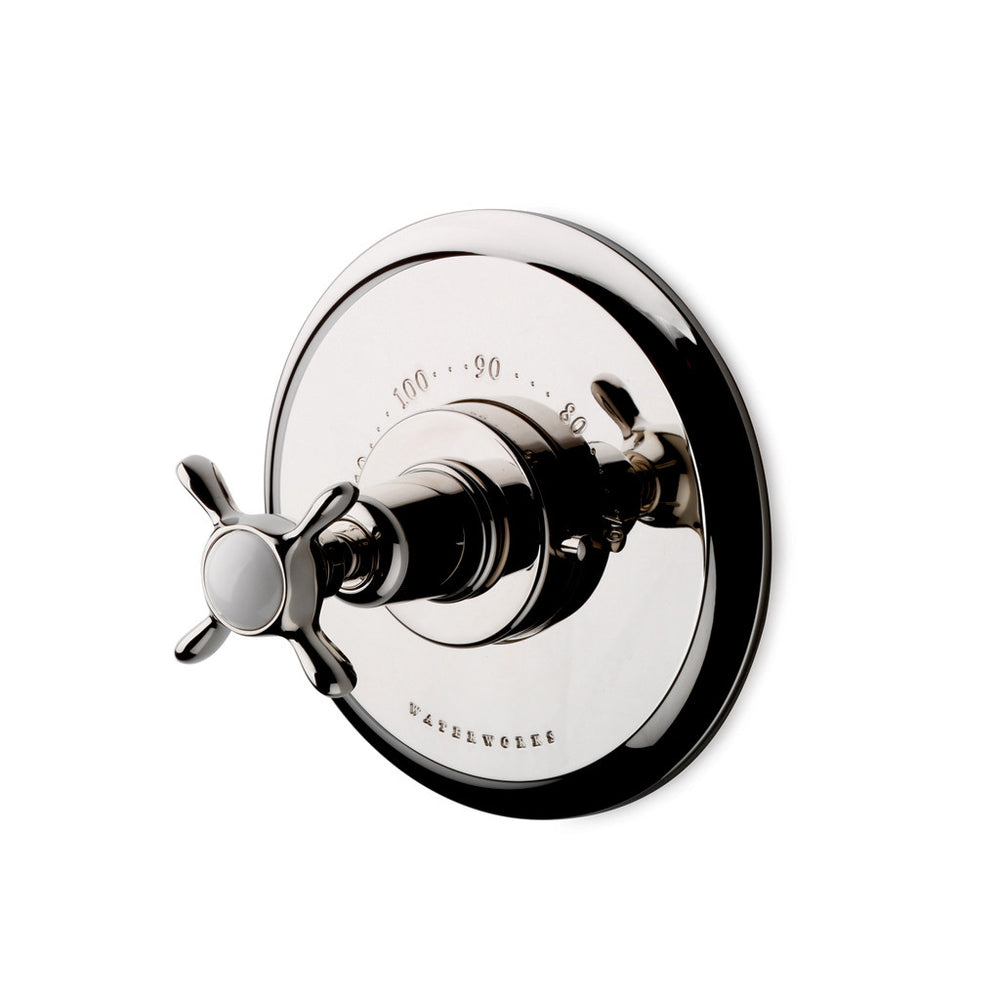 Waterworks Easton Classic Thermostatic Control Valve Trim with Blank Indice and Metal Cross Handle in Nickel