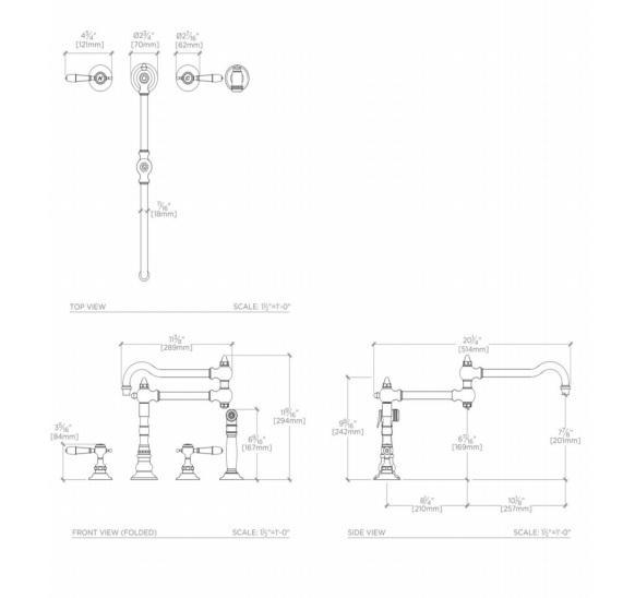 Waterworks Julia Three Hole Articulated Kitchen Faucet, Metal Lever Ha