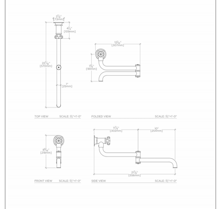 Waterworks Henry Wall Mounted Articulated Pot Filler, Metal Cross Handle in Nickel