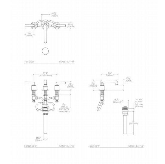 Waterworks Henry Low Profile Three Hole Deck Mounted Lavatory Faucet with Metal Lever Handles in Pewter