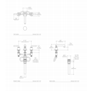 Waterworks Henry Low Profile Three Hole Deck Mounted Lavatory Faucet with Metal Lever Handles in Pewter