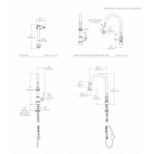 Waterworks Henry Gooseneck Kitchen Faucet with Pull-Down Spray and Metal Lever Handle and in Antique Brass