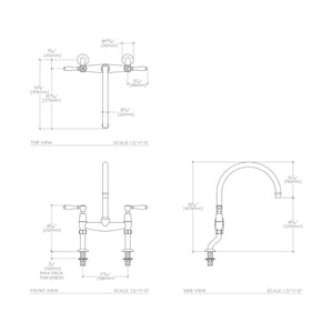 Waterworks Easton Classic Two Hole Bridge Gooseneck Kitchen Faucet, White Porcelain Lever Handles in Matte Nickel