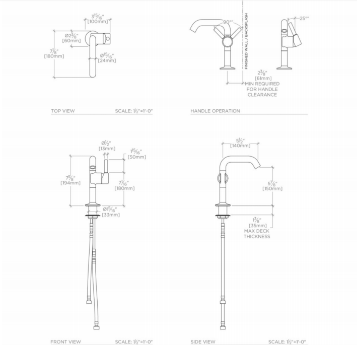 Waterworks .25 Kitchen High Profile Bar Faucet, Short Metal Handle in Chrome