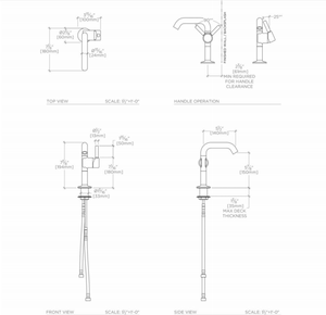 Waterworks .25 Kitchen High Profile Bar Faucet, Short Metal Handle in Chrome