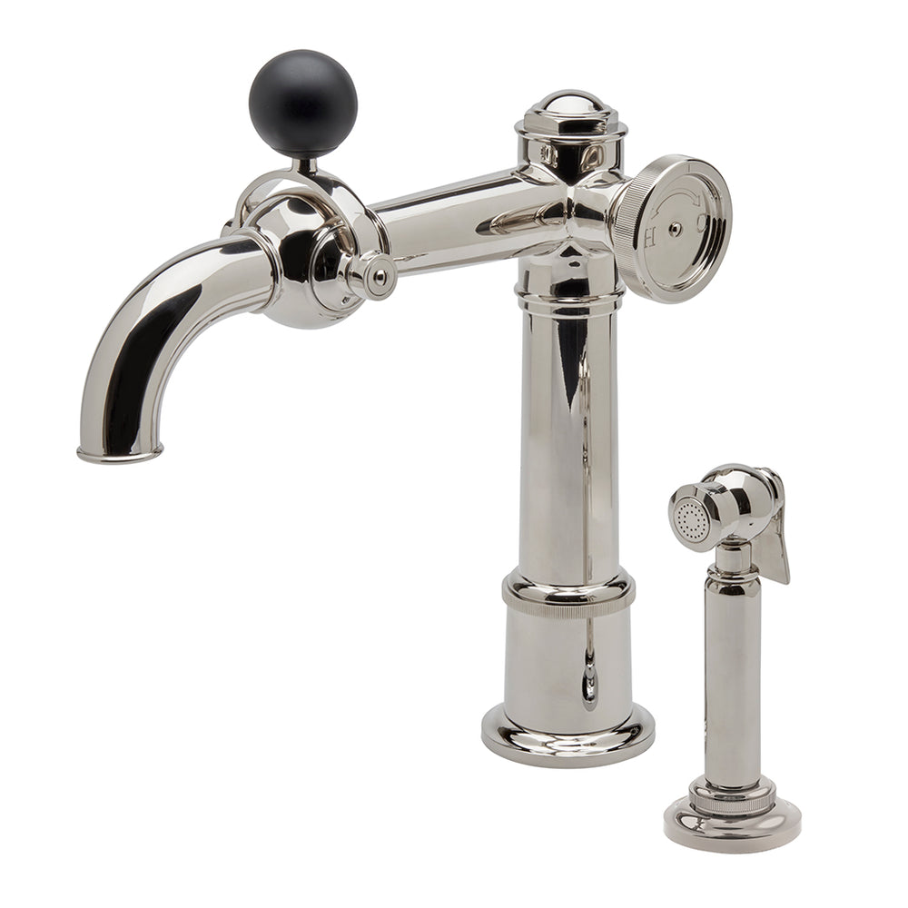 Waterworks On Tap One Hole High Profile Kitchen Faucet with Metal Wheel,  Ball Handle and Spray in Matte Nickel