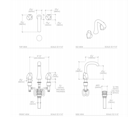 Waterworks Isla High Profile Lavatory Faucet with Metal Geode Handles in Burnished Nickel