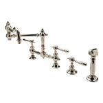 Waterworks Julia Two Hole Bridge Articulated Kitchen Faucet, Metal Lever Handles and Spray in Chrome
