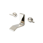 Waterworks Formwork Low Profile Three Hole Wall Mounted Lavatory Faucet with Metal Lever Handles in Matte Nickel