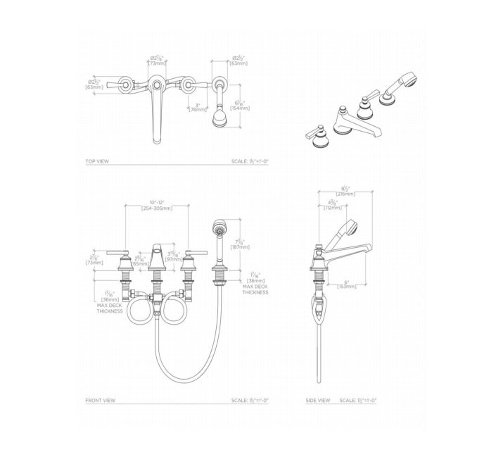 Waterworks Transit Deck Mounted Tub Filler with Metal Handshower and Lever Handles in Brass