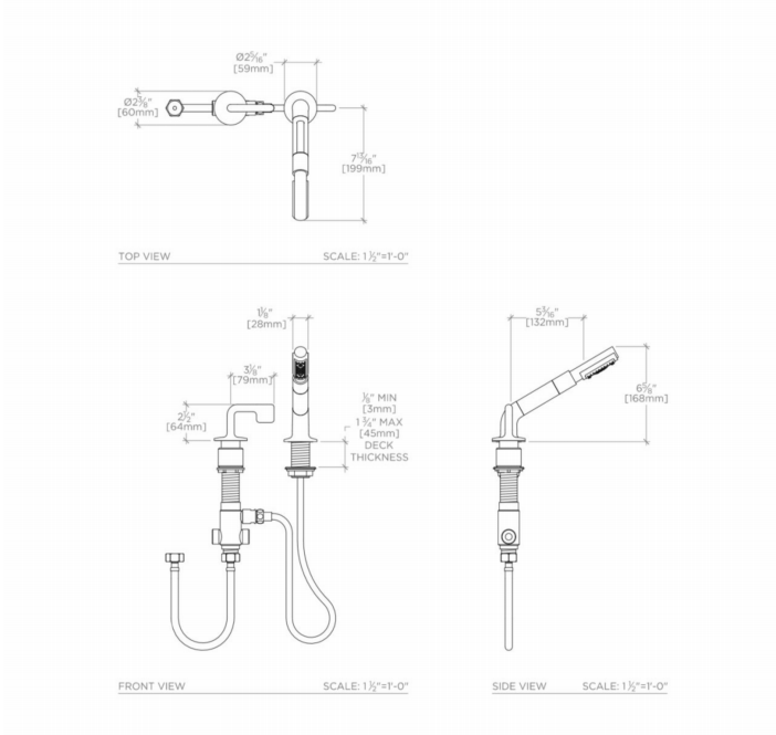 Waterworks .25 Tub Handshower With Lever Diverter in Matte Black