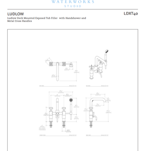 Waterworks Ludlow Deck Mounted Exposed Tub Filler with Handshower in  Brass