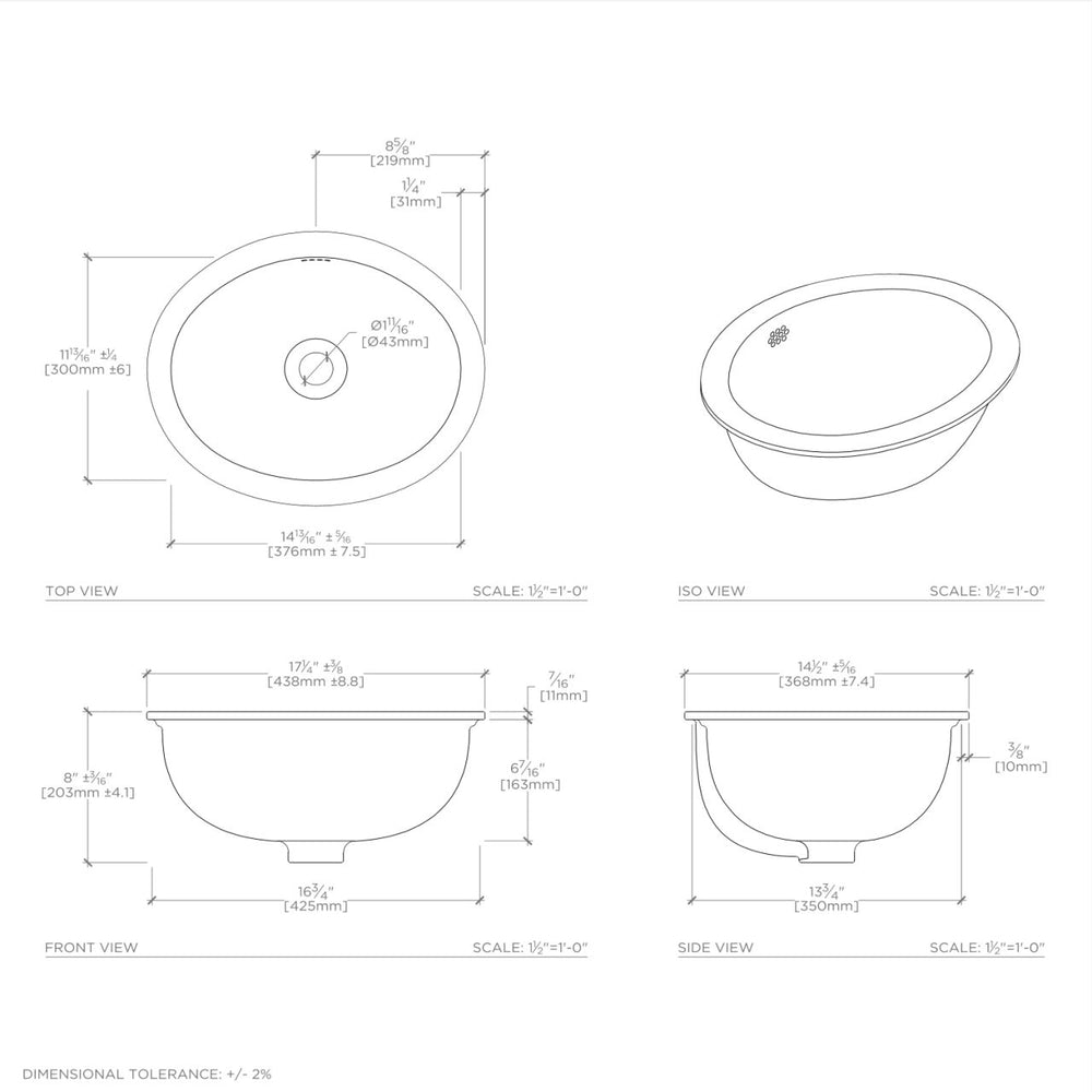 Waterworks Manchester Undermount Oval Vitreous China Lavatory Sink Single Glazed in Cool White