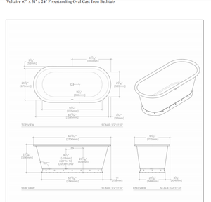 Waterworks Voltaire 67" x 30" x 24" Freestanding Oval Cast Iron Bathtub without Slip Resistance in Burnished