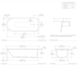 Waterworks Saxby 70" x 30" x 19" Drop In Oval Cast Iron Bathtub without Feet in Primed