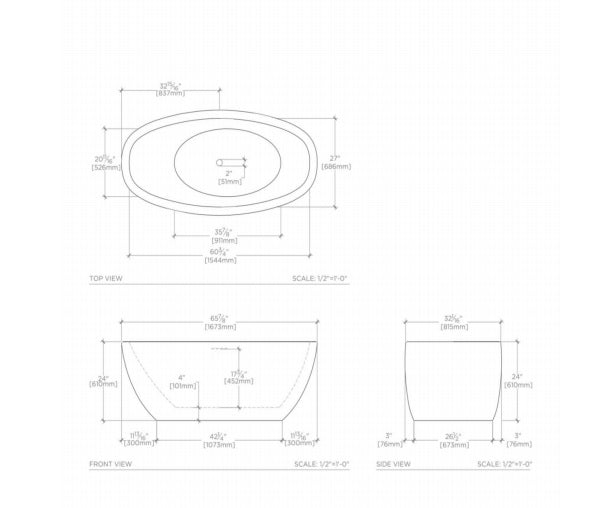 Waterworks Styli 66" x 32" x 24" Freestanding Acrylic Oval Bathtub in White