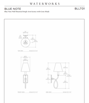 Waterworks Blue Note Wall Mounted Single Loop Swing Arm Sconce with Fabric Shade in Antique Brass
