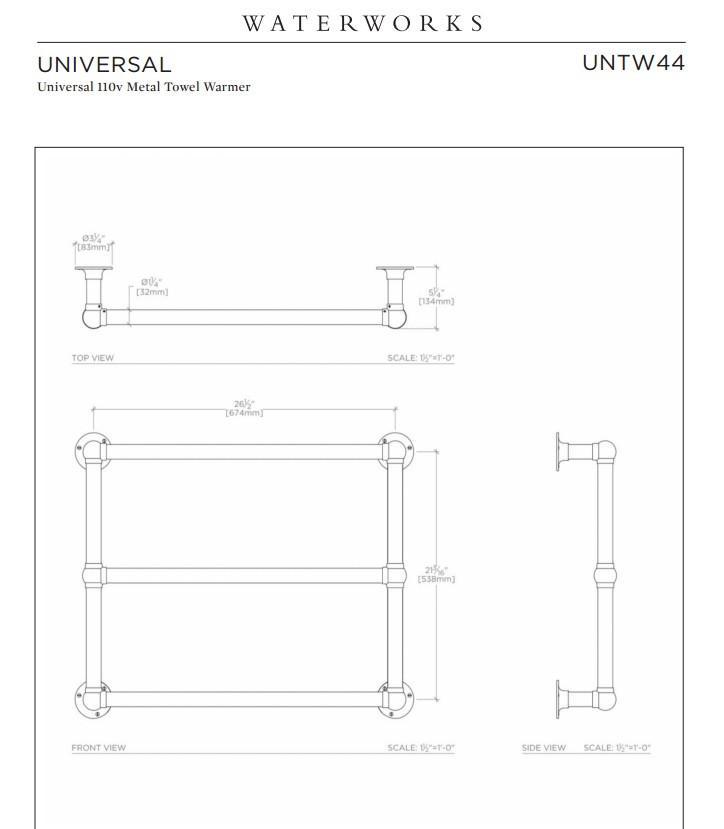 Waterworks Universal 110v Metal Towel Warmer in Brass