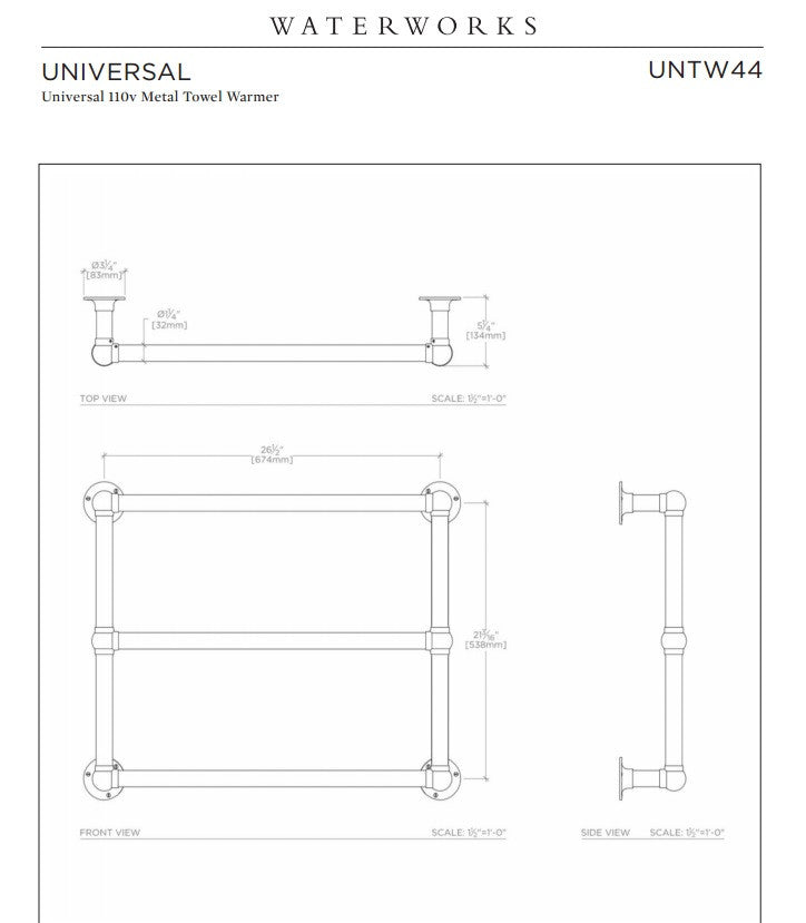 Waterworks Universal Towel Warmer in Nickel