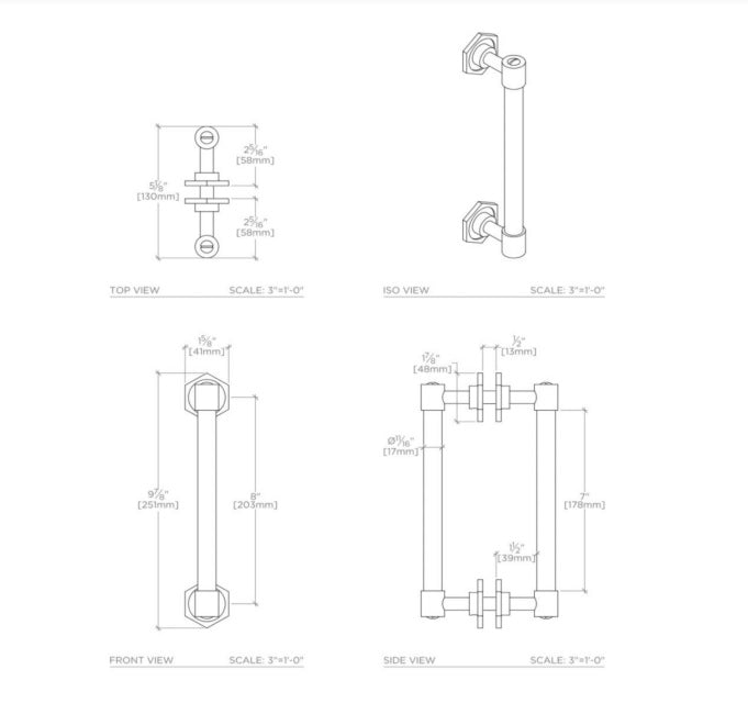 Waterworks Henry 8" Back-to-Back Shower Door Pull in Brass