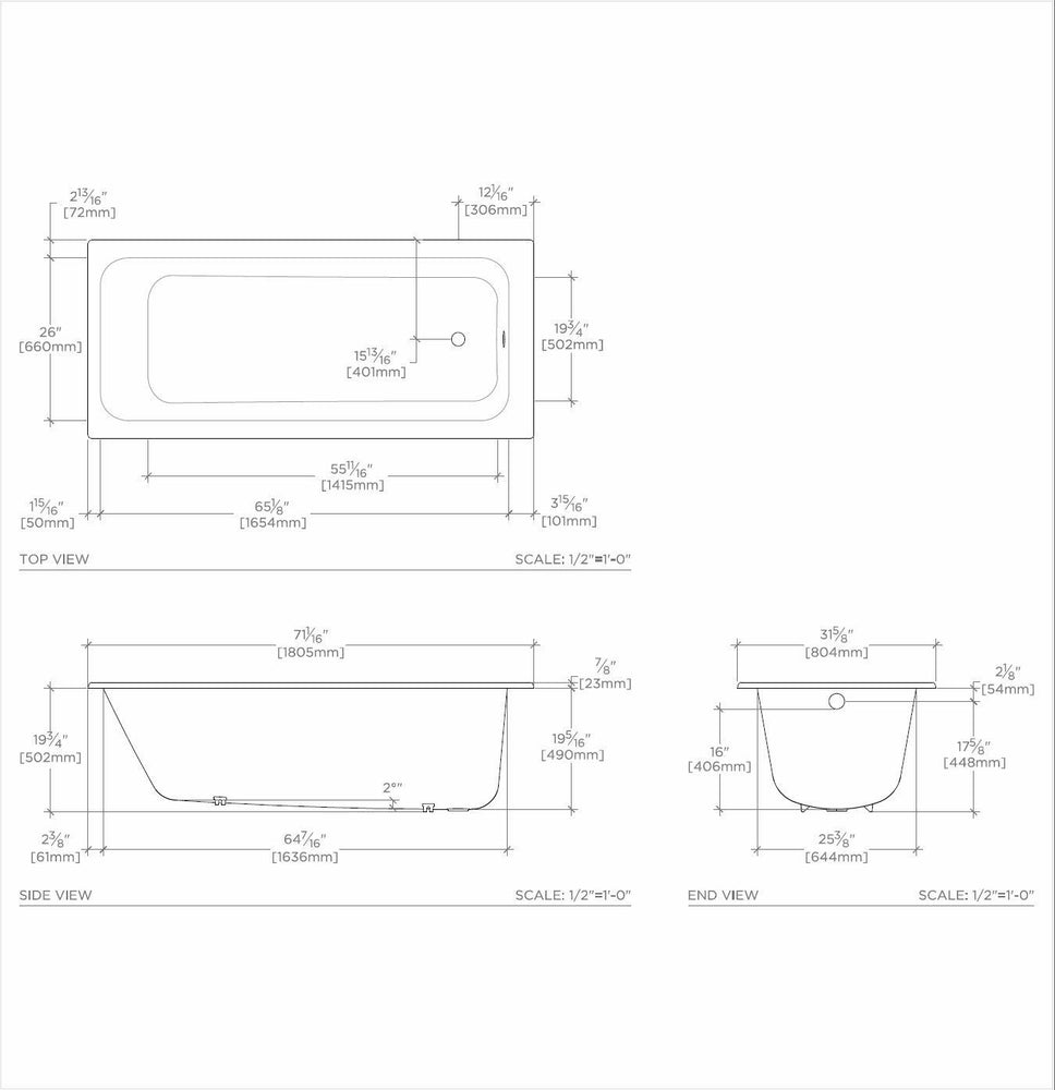 Waterworks Cambridge 71" x 32" x 21" Rectangular Cast Iron Bathtub with End Drain in White