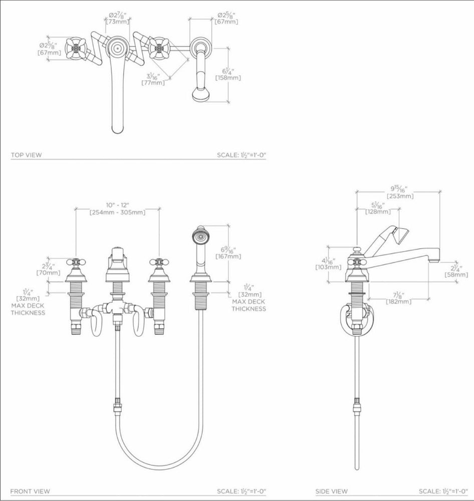 Waterworks Aero Retro Low Profile Tub Filler with Handshower in Nickel