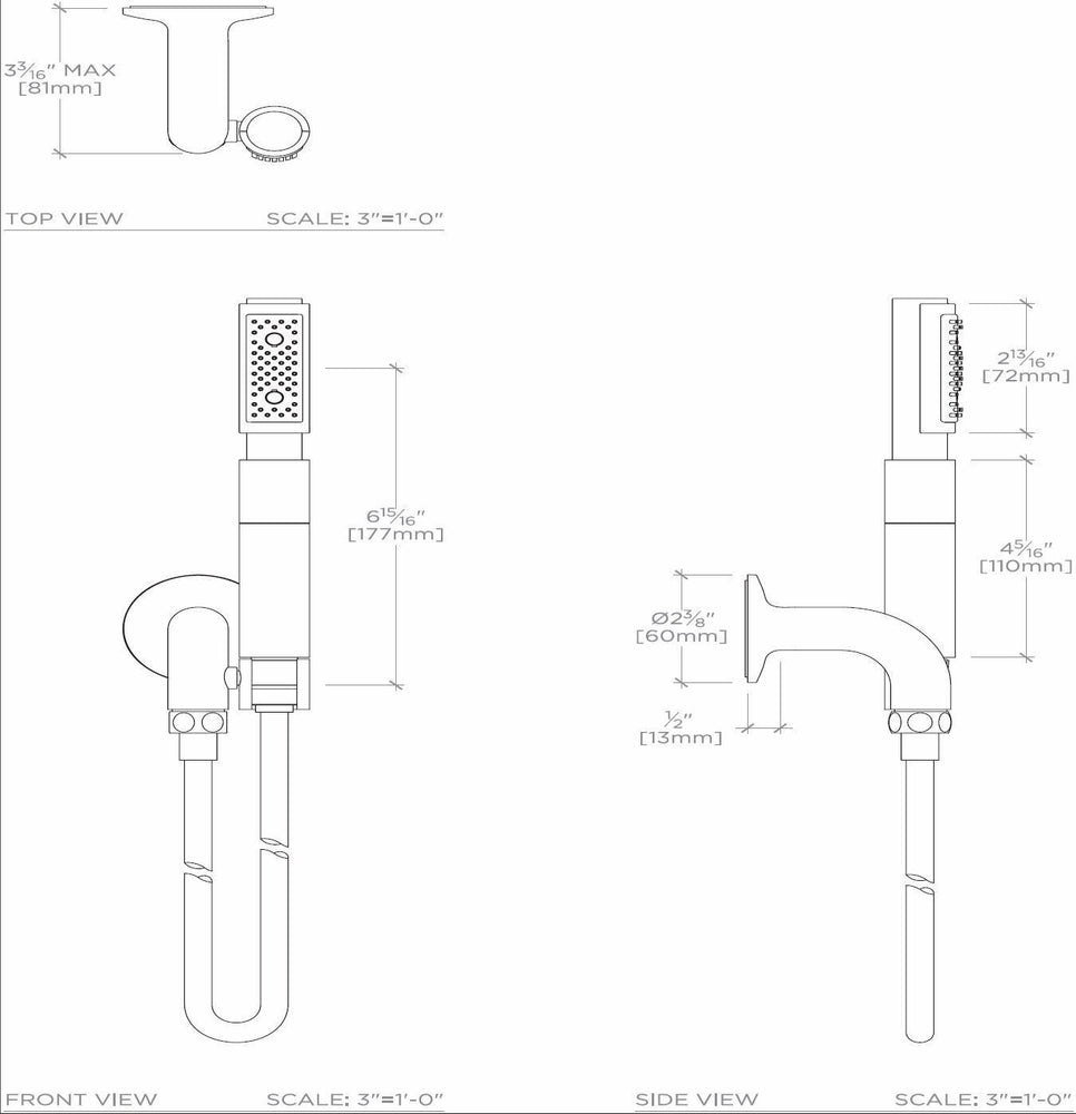 Waterworks .25 Handshower on Hook in Dark Brass