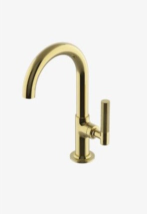 Waterworks Bond Tandem Series One Hole Lavatory Faucet with Guilloche Lines Lever Handle in Unlacquered Brass