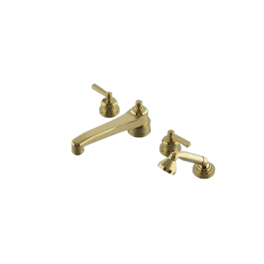 Waterworks Aero Low Profile Tub Filler with Handshower in Unlacquered Brass