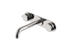 Waterworks Decibel Low Profile Three Hole Wall Mounted Lavatory Faucet with Metal Knob Handles in Chrome